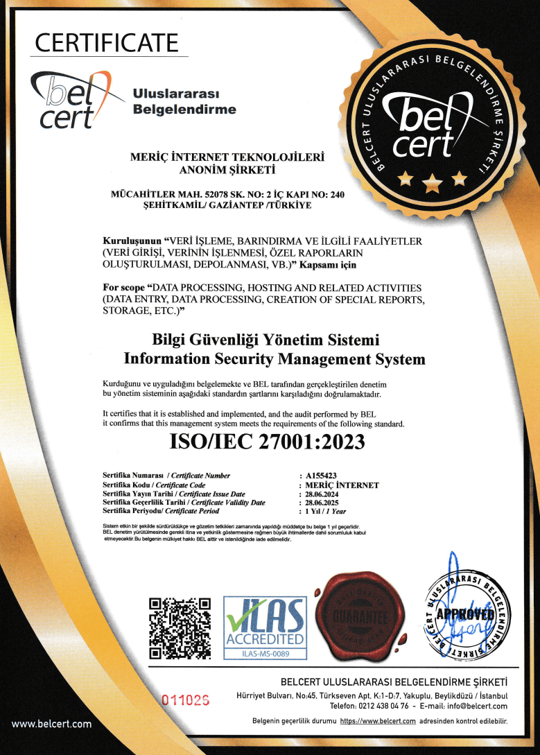 ISO/IEC 27001 Sertifikası